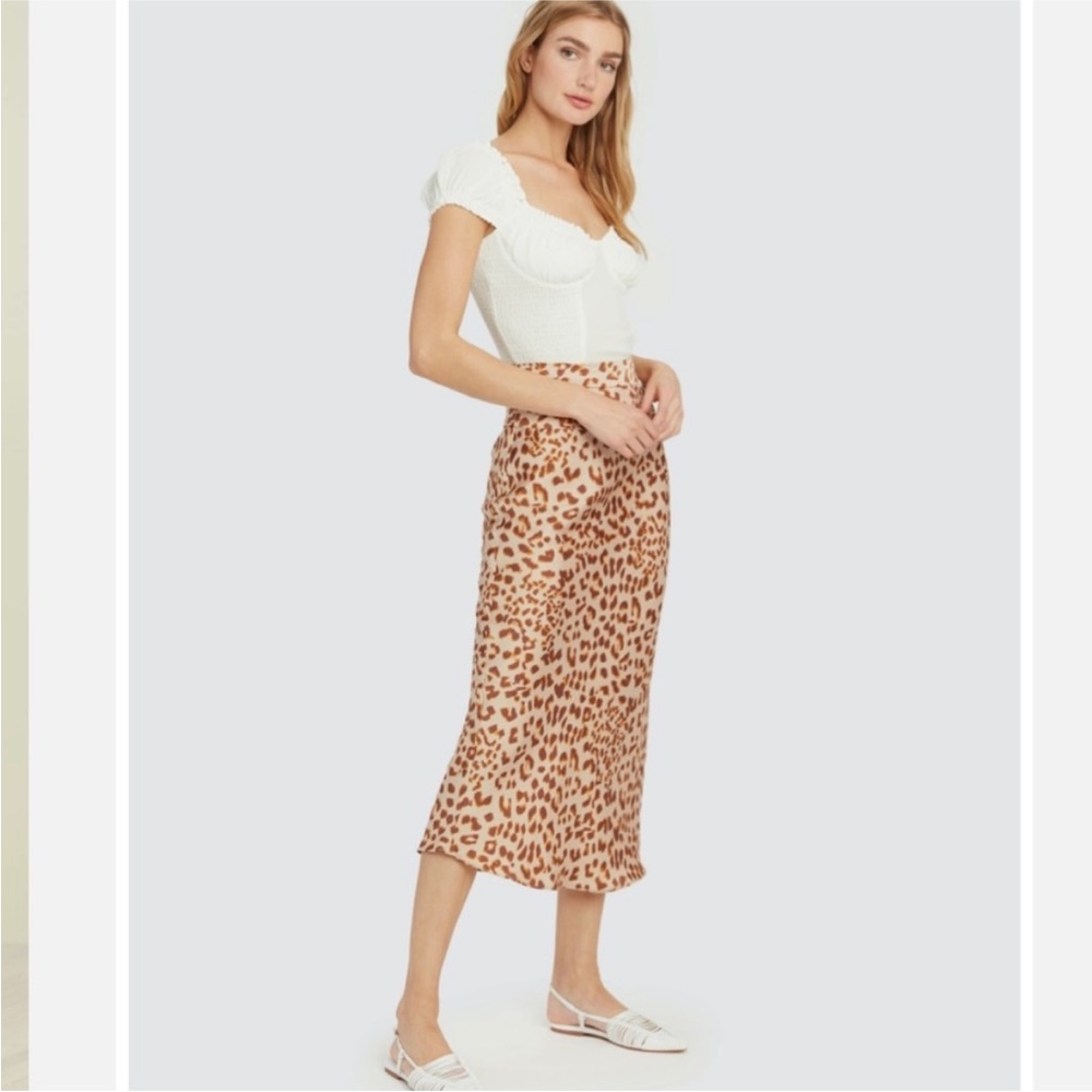 Free People Normani bias leopard print satin midi skirt